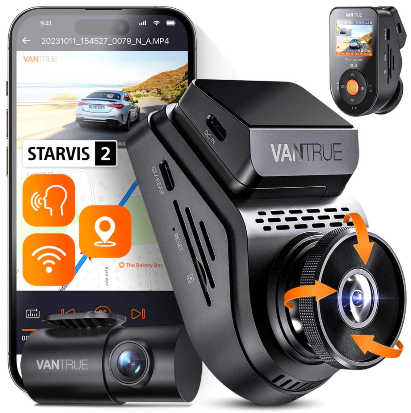 Vantrue Sonnet 1 PRO (S1 PRO) 2-Channel Voice Controlled Wifi Dash Camera (Front & Rear)